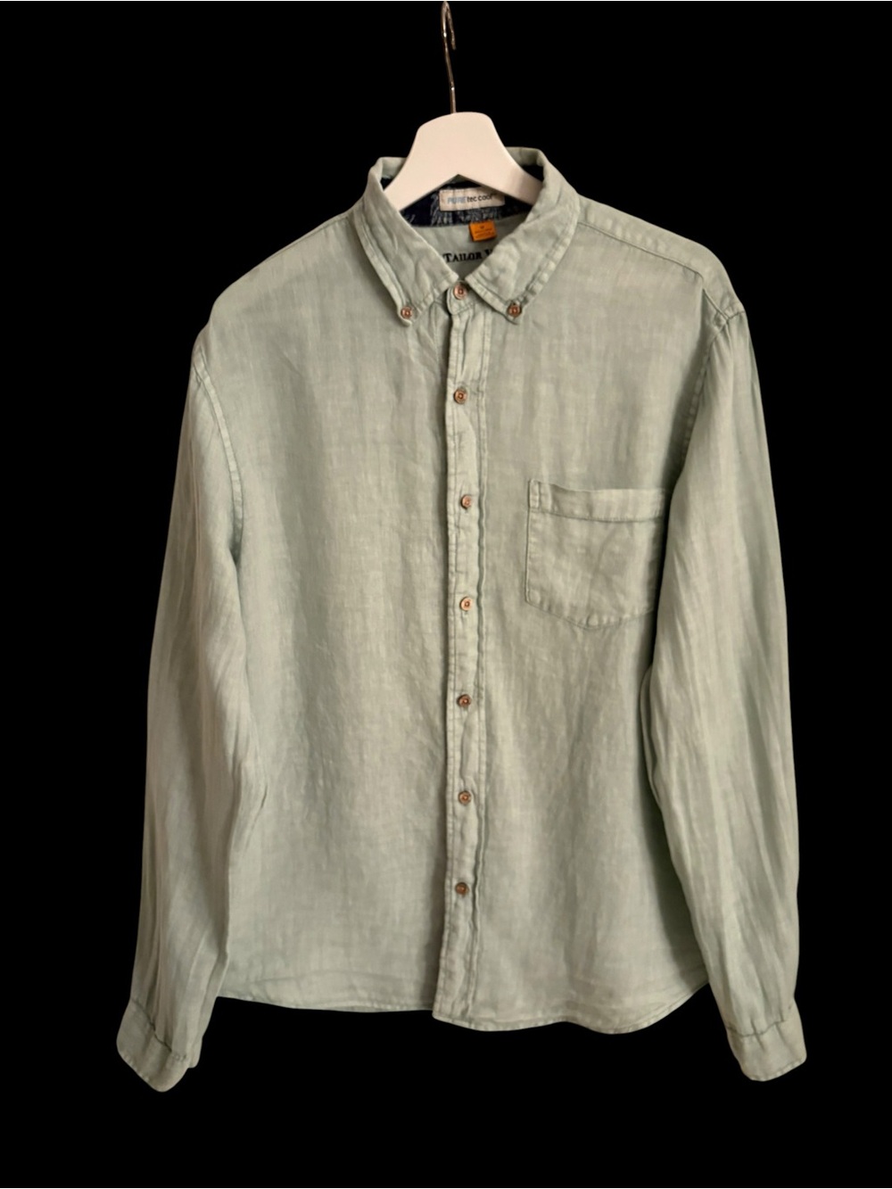Tailor Vintage Mens 100% Linen Button Down Shirt Mint Green M Pure Tec Cool